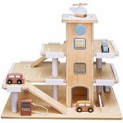 Foto van Mamabrum houten garage speelgoed drie verdiepingen met lift - auto's