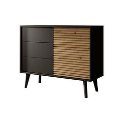 Foto van Meubella dressoir palladium - eiken - zwart - 104 cm