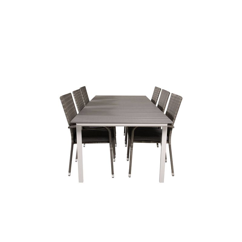 Foto van Levels tuinmeubelset tafel 100x229/310cm en 6 stoel anna grijs.