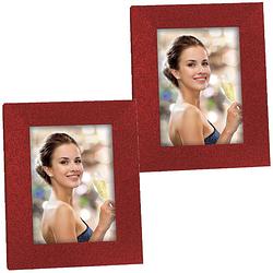 Foto van 2x stuks houten fotolijstje rood met glitters geschikt voor een foto van 10 x 15 cm - fotolijsten