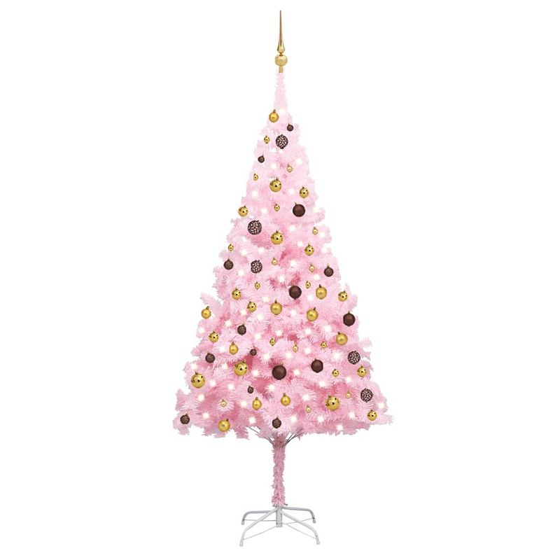 Foto van Vidaxl kunstkerstboom met led's en kerstballen 240 cm pvc roze