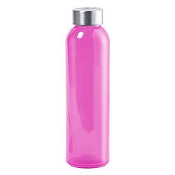 Foto van Glazen waterfles/drinkfles fuchsia roze transparant met rvs dop 500 ml - drinkflessen