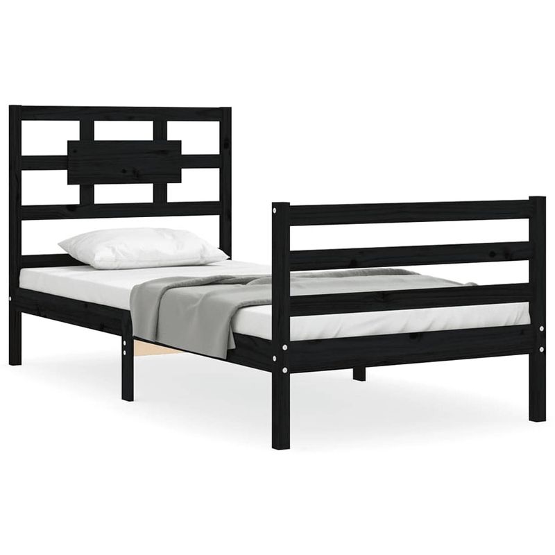 Foto van The living store bedframe grenenhout - enkel bed - 205.5 x 105.5 x 100 cm - zwart