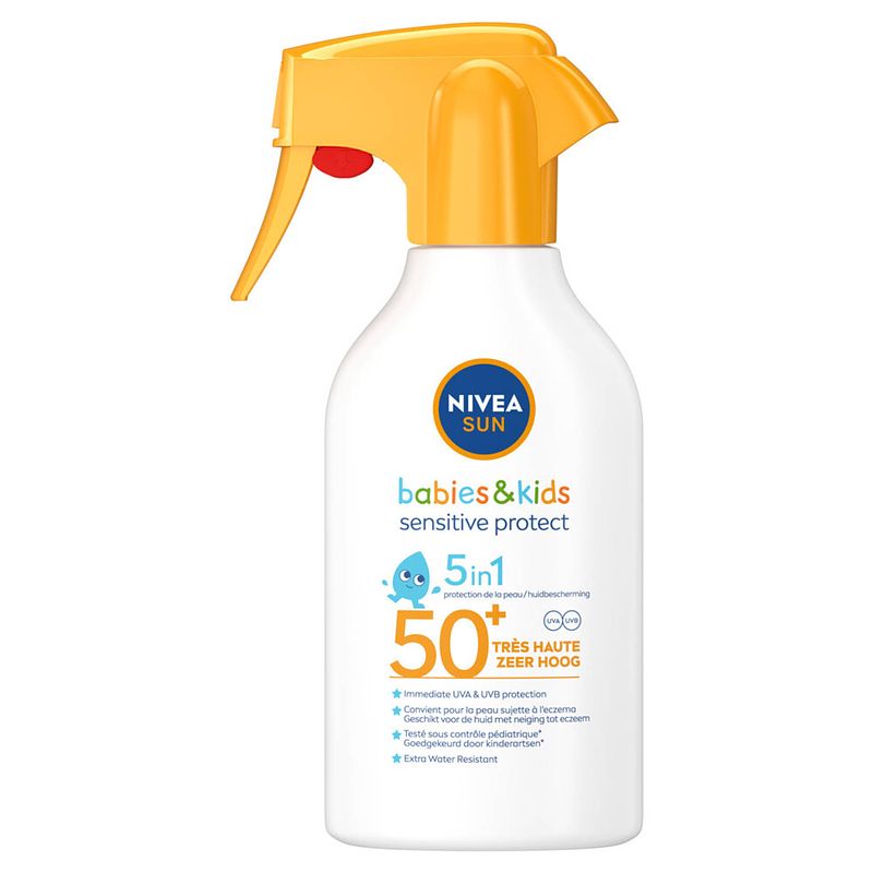 Foto van Nivea sun babies & kids - protect & sensitive spray - factor spf50+ - zonnebrand handspray 270ml