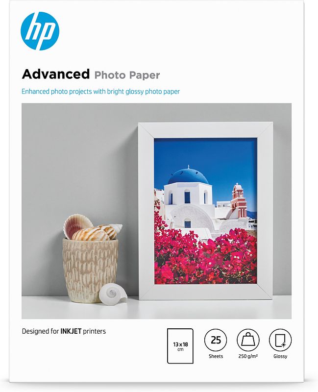 Foto van Hp advanced fotopapier, glanzend, 250 g/m2, 13 x 18 cm (127 x 178 mm), 25 vellen