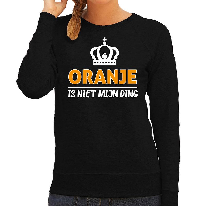 Foto van Koningsdag sweater - oranje is niet mijn ding - dames - zwart l - feesttruien