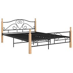 Foto van The living store metalen bedframe - zwart/lichthout - 210 x 147 x 90 cm - geschikt voor 200 x 140 cm matras - montage