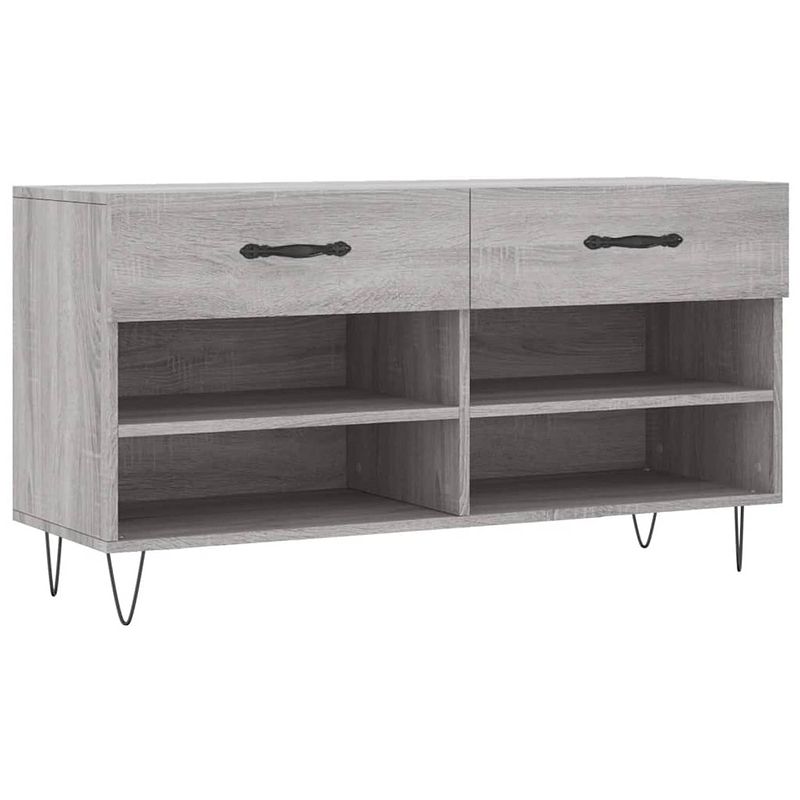 Foto van The living store schoenenbank - hout en ijzer - 102x35x55 cm - grijs sonoma eiken