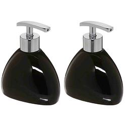 Foto van 2x stuks zeeppompjes/zeepdispensers van keramiek - zwart - 300 ml - zeeppompjes