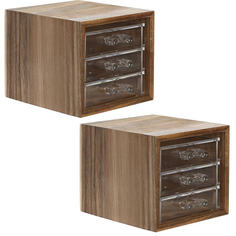 Foto van Bureau/hobby organizer - 2x - 3 lades - 14 x 13 x 12 cm - acacia hout - ladeblok