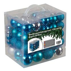 Foto van Kunststof kerstballen set 120 ballen - binnen buiten - blauw/zilver