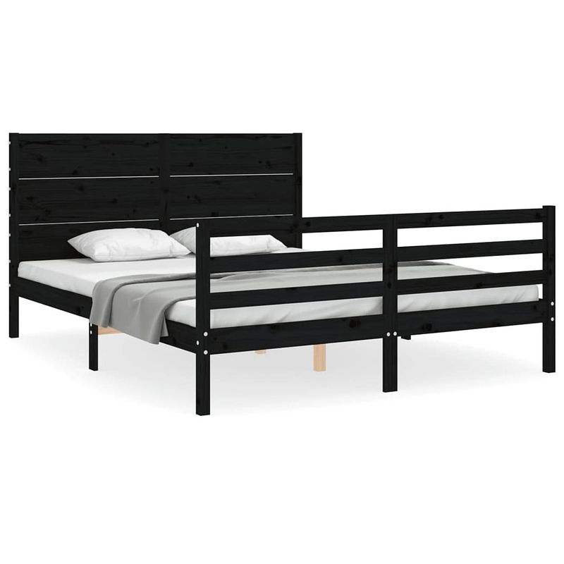 Foto van The living store houten bedframe - massief grenenhout - 205.5 x 165.5 x 100 cm - zwart