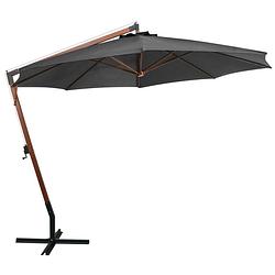 Foto van The living store zweefparasol antraciet houten paal - 350 cm - waterdicht uv-bestendig kleurvast - montage vereist