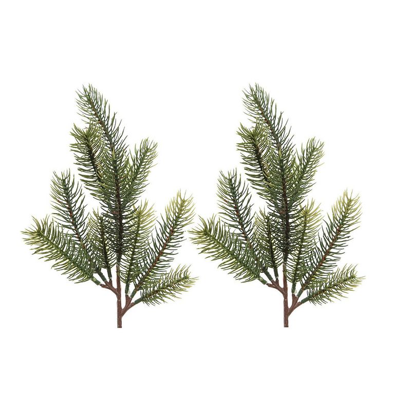 Foto van 2x groene kersttakken / dennentakjes 36 cm kerstversiering - decoratieve tak kerst