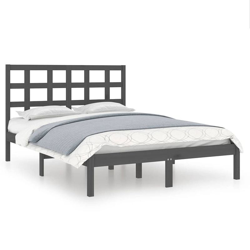 Foto van The living store bedframe - grenenhouten - grijs - 205.5 x 155.5 x 31 cm - 5ft king size