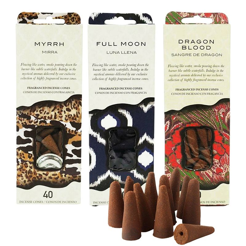 Foto van Wierookkegels incense cones 3 x 40 stuks - full moon - myrr - dragon blood