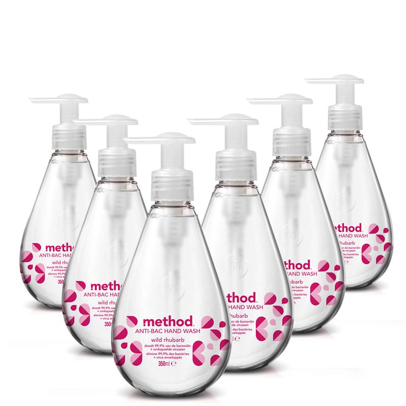 Foto van Method handzeep - antibacterieel - rhubarb - voordeelverpakking 6 x 350 ml