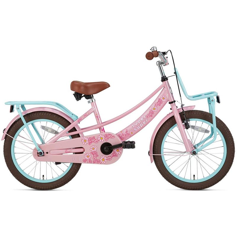 Foto van Supersuper meisjesfiets lola 18 inch 28 cm meisjes terugtraprem roze/turquoise