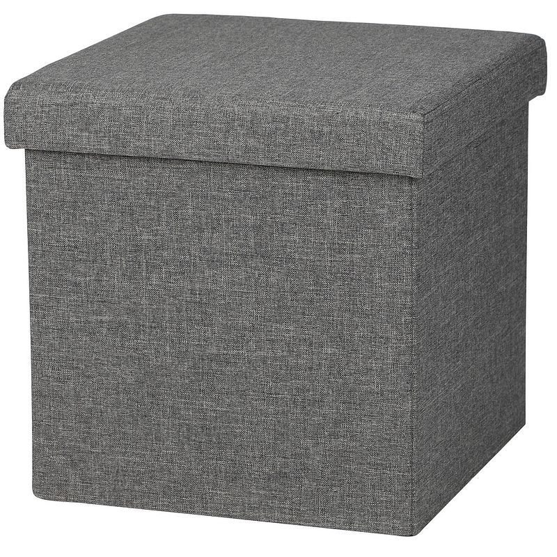 Foto van Urban living poef/hocker - opbergbox zit krukje - donkergrijs - linnen/mdf - 37 x 37 cm - opvouwbaar - poefs