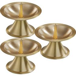 Foto van 3x ronde metalen stompkaarsenhouder goud voor kaarsen 5-6 cm doorsnede - kaarsenplateaus