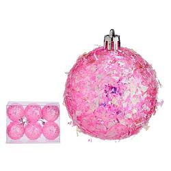 Foto van Krist+ kerstballen - 6x stuks - roze - kunststof - glitter - kerstbal
