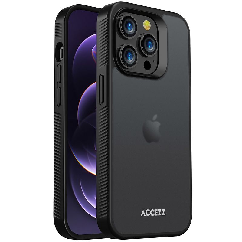 Foto van Accezz rugged frosted backcover iphone 14 pro telefoonhoesje zwart