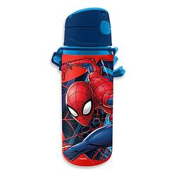 Foto van Marvel spiderman drinkfles/drinkbeker/bidon met drinktuitje - blauw - aluminium - 600 ml - schoolbekers
