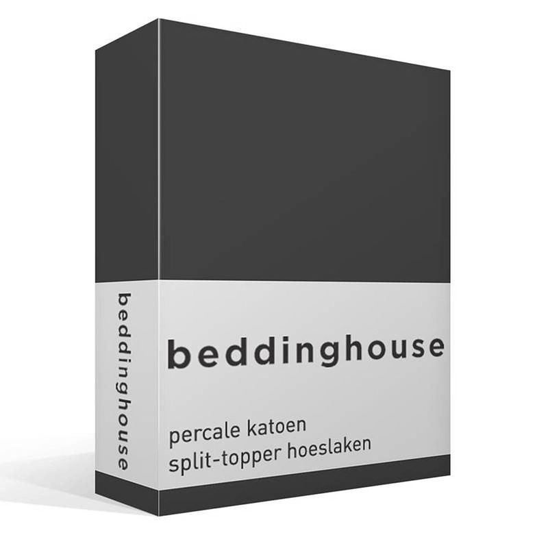 Foto van Beddinghouse percale katoen split-topper hoeslaken - 100% percale katoen - lits-jumeaux (180x210/220 cm) - anthracite