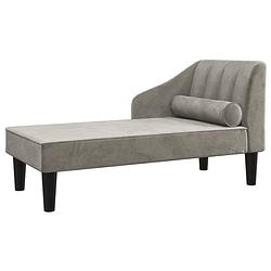 Foto van The living store chaise longue - fluweel - 120x57x63 cm - lichtgrijs