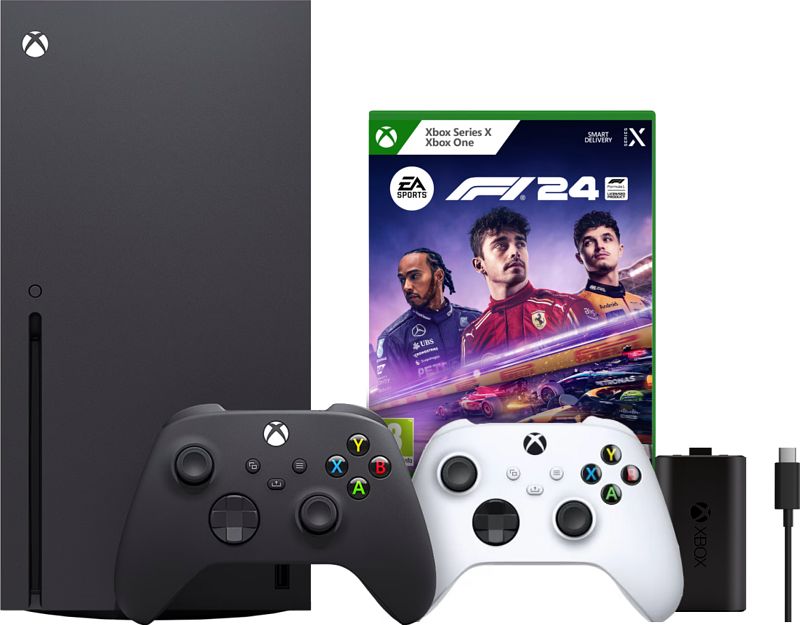 Foto van Xbox series x + f1 24 + tweede controller wit + play & charge kit