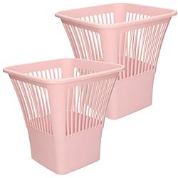 Foto van Plasticforte afvalbak/vuilnisbak/kantoor prullenbak - 2x stuks - plastic - roze - 30 cm - prullenmanden