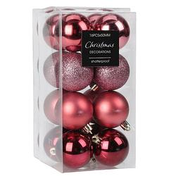 Foto van Christmas decoration kleine kerstballen 48x -roze -3 cm -kunststofa  - kerstbal