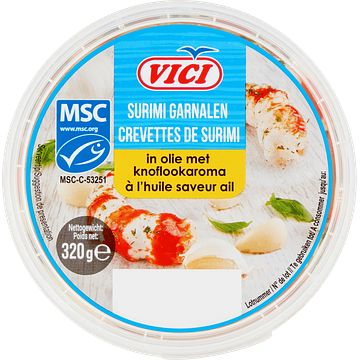 Foto van Vici surimi garnalen in olie met knoflookaroma 320g bij jumbo