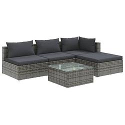 Foto van Vidaxl 5-delige loungeset met kussens poly rattan grijs