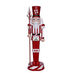 Foto van Haes deco - kerst notenkraker kleur rood, 17x17x61 cm, kerstfiguur - kerstdecoratie