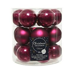 Foto van 18x stuks kleine glazen kerstballen framboos roze (magnolia) 4 cm mat/glans - kerstbal