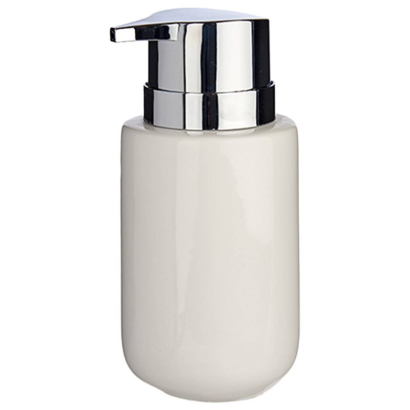 Foto van Zeeppompje/dispenser van keramiek - wit/zilver - 350 ml - zeeppompjes