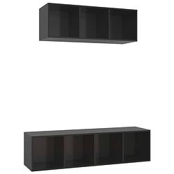Foto van The living store tv-meubelset - hoogglans zwart - spaanplaat - 37 x 37 x 107 cm en 37 x 37 x 142.5 cm