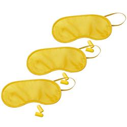 Foto van 3x stuks slaapmasker geel met oordoppen - verduisterend travel masker