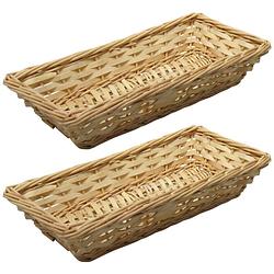 Foto van Broodmand/stokbrood mandje - 2x - rotan/riet - 17 x 37 x 7 cm - broodmand