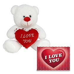 Foto van Pluche knuffel valentijn i love you beertje 20cm met hartjes wenskaart - knuffelberen