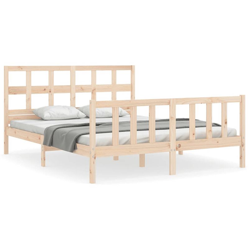 Foto van The living store bedframe massief grenenhout - 205.5 x 165.5 x 100 cm - multiplex lattenbodem