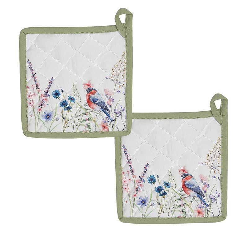 Foto van Haes deco - set van 2 pannenlappen - 20x20 cm - 100% katoen - so floral