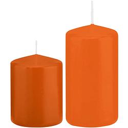 Foto van Stompkaarsen set van 2x stuks oranje 8 en 12 cm - stompkaarsen