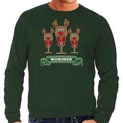 Foto van Bellatio decorations foute kersttrui/sweater heren - winedeer - groen - wijn - rendier - rudolf 2xl - kerst truien