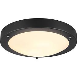 Foto van Led plafondlamp - badkamerlamp - trion condi - opbouw rond - spatwaterdicht ip44 - e27 fitting - mat zwart aluminium -