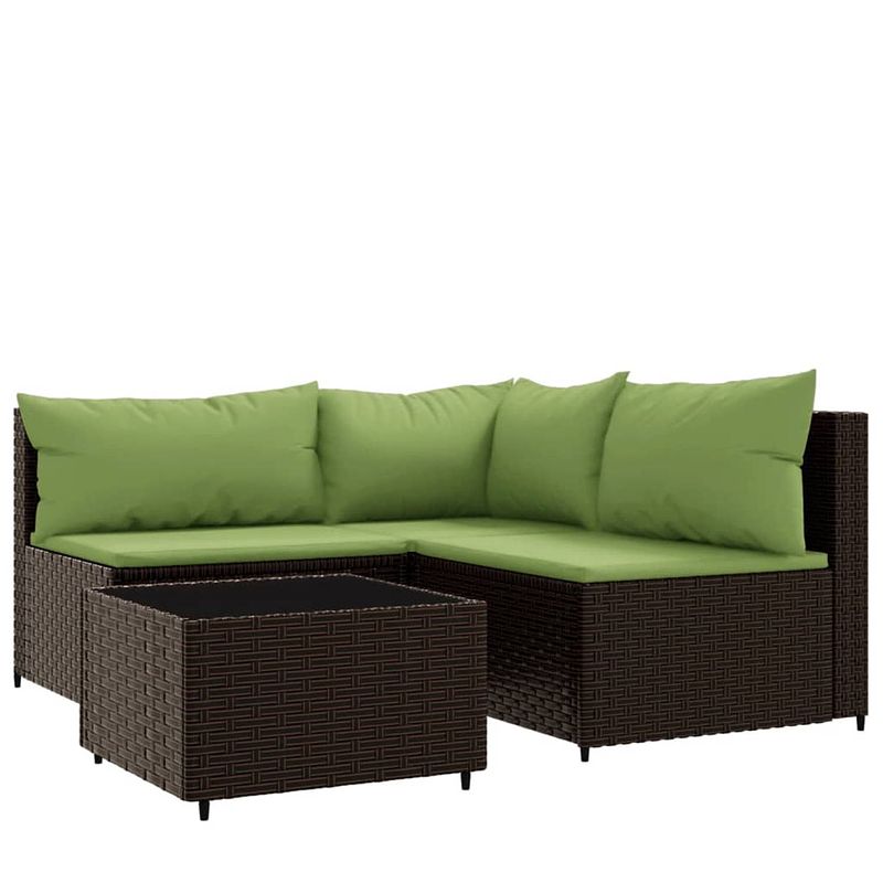 Foto van Vidaxl 4-delige loungeset met kussens poly rattan bruin