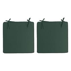 Foto van 2x stoelkussens voor binnen en buiten in de kleur donkergroen 40 x 40 cm tuinkussens voor buitenstoe - sierkussens