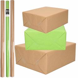 Foto van 6x rollen kraft inpakpapier/kaftpapier pakket bruin/groen 200 x 70 cm - cadeaupapier
