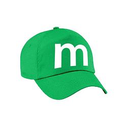 Foto van Letter m pet / cap groen voor volwassenen - verkleed / carnaval baseball cap - verkleedhoofddeksels